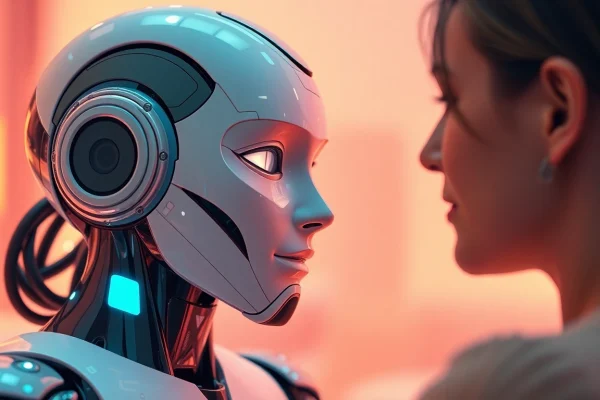 AI sex bot engaging in intimate conversation, showcasing advanced technology and human-like features.