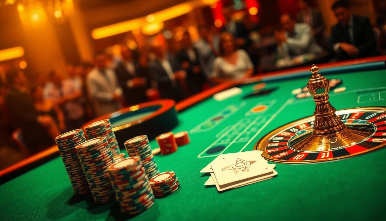 Tỷ lệ kèo nhà cái hôm nay depicted in an exciting casino scene with roulette and high-stakes poker elements.