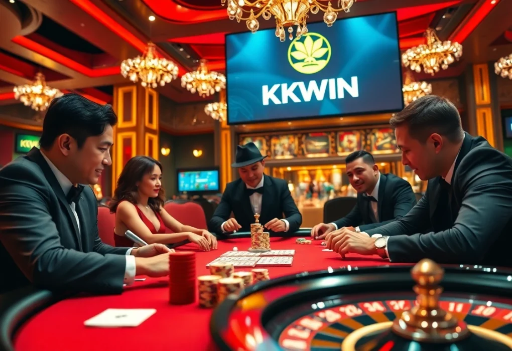High-stakes poker action at https://kkwin.fan/ capturing excitement and player strategies in a luxurious casino setting.