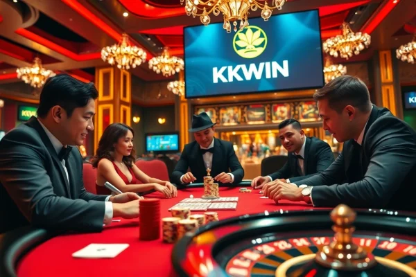 High-stakes poker action at https://kkwin.fan/ capturing excitement and player strategies in a luxurious casino setting.