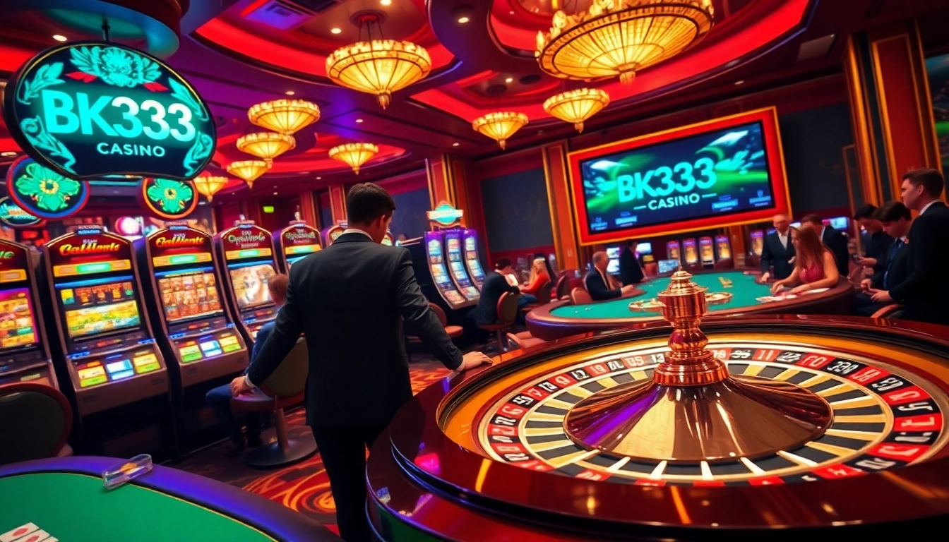 Engaging players at Bk33 casino with vibrant tables and thrilling games, capturing the excitement of gambling.