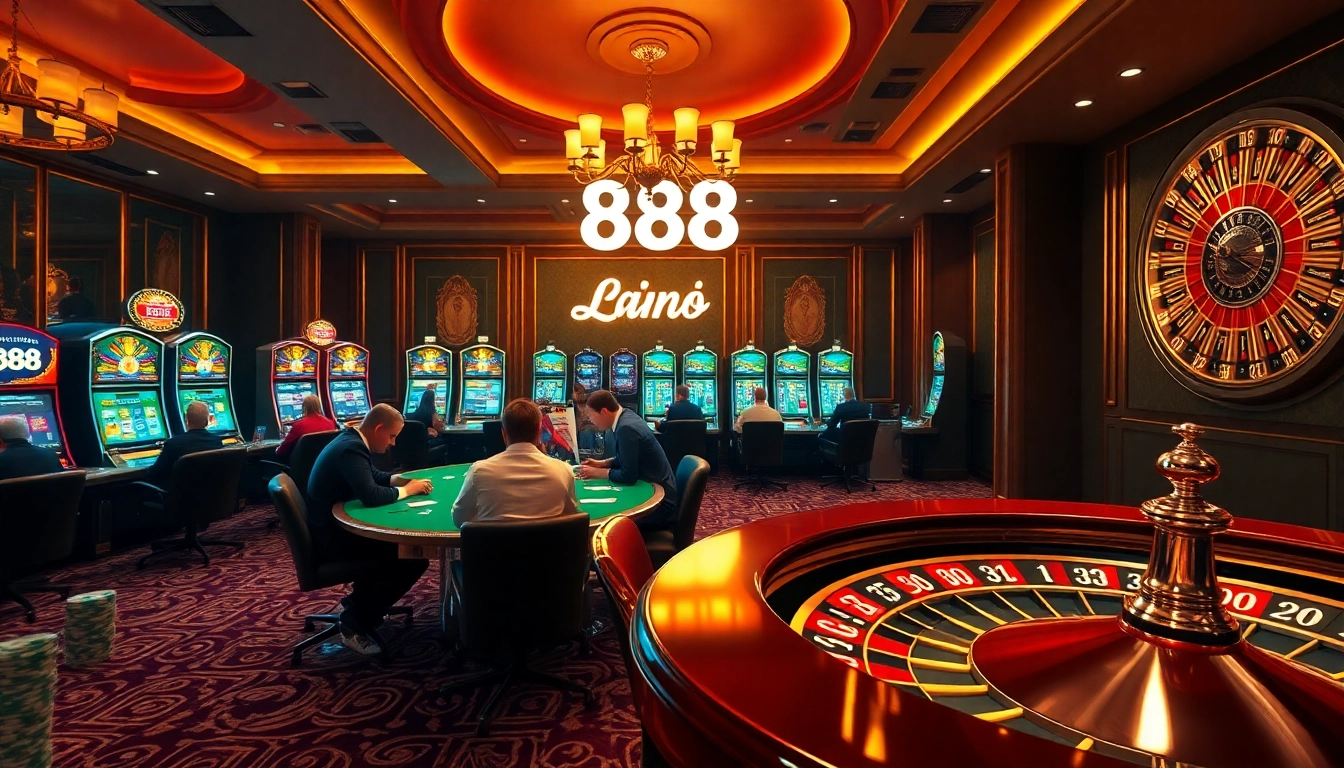Experience vibrant gaming at u 888 casino with poker tables and slot machines.