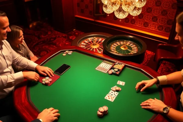 Players enjoying blackjack at a glamorous 88i casino table, surrounded by vibrant chips and cards.